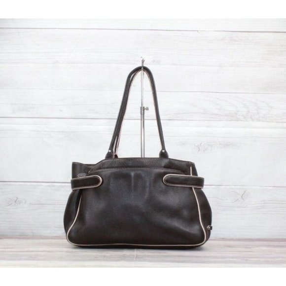 Cole Haan Brown Pebbled Leather Pink Lined Double Handle Tote Shoulder Bag - Picture 7 of 9